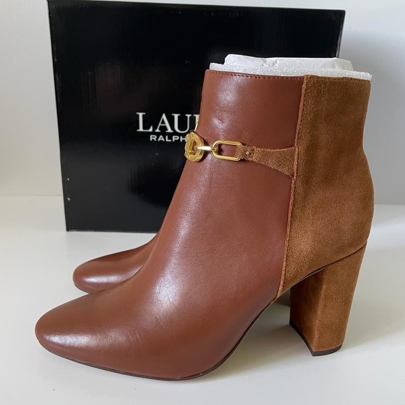 Nib Ralph Lauren Meredith Bootie Leather in Deep Saddle Tan /Whiskey - Picture 4 of 13